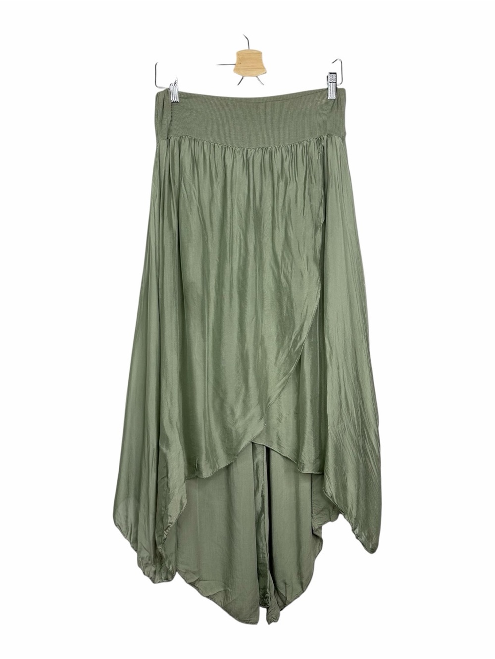 Italy Made Womens M Green Silk Blend Artsy Skirt Pants Harem Boho Flowy Festival